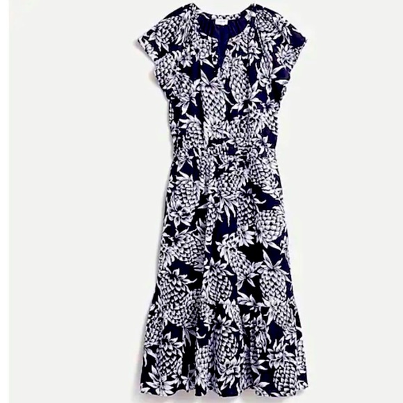 GUC J CREW NAVY AND WHITE PINEAPPLE PRINT DRESS - Picture 1 of 5